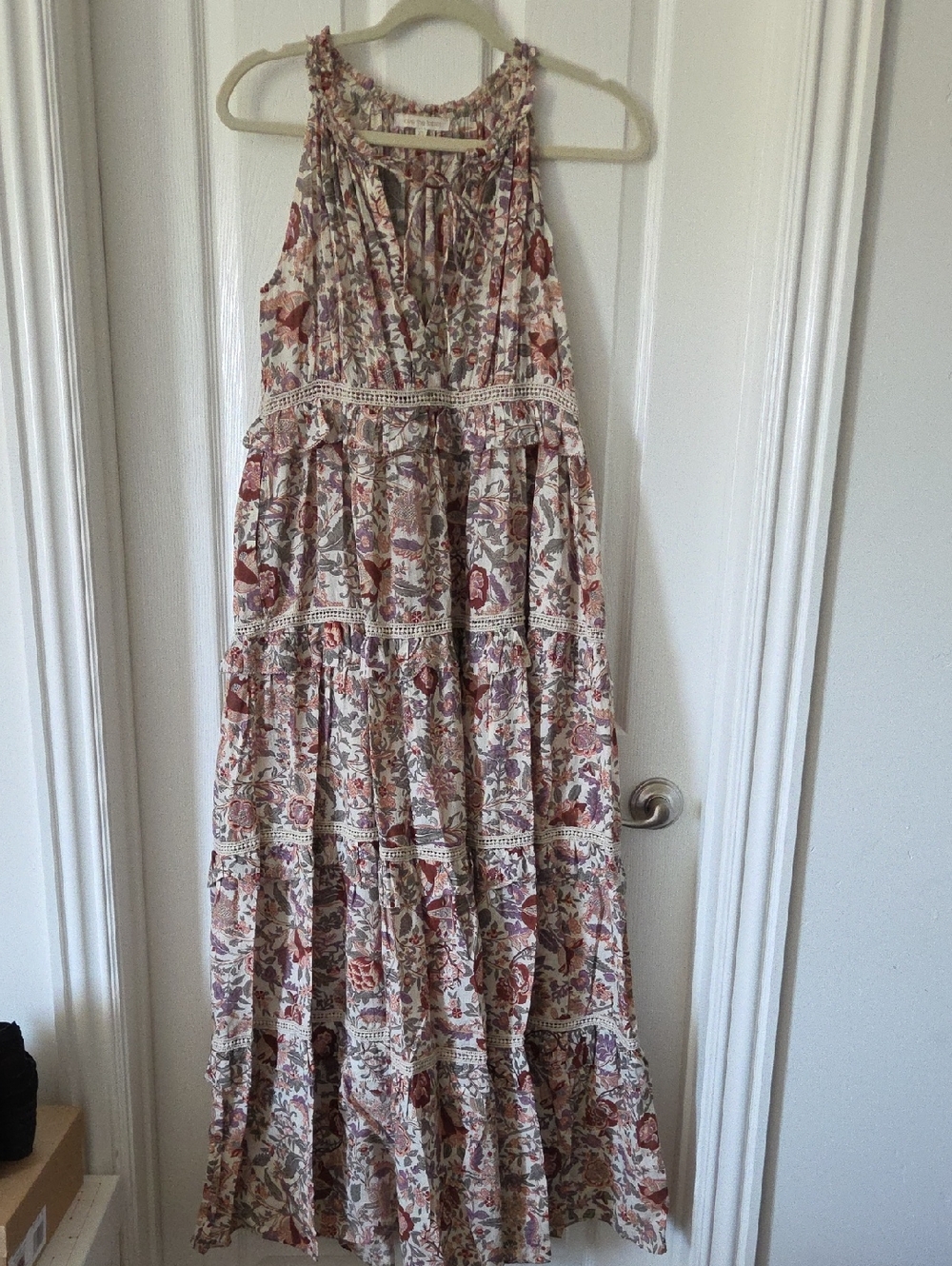 Love The Label Boho Tiered Floral Maxi Dress in Beige and Rust